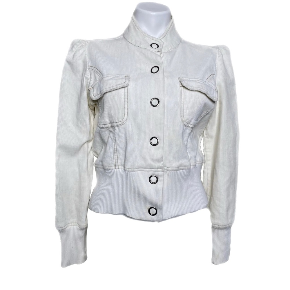Tulle Jrs XL White Corduroy crop Jacket Light Puff Sleeve Snap Button Front